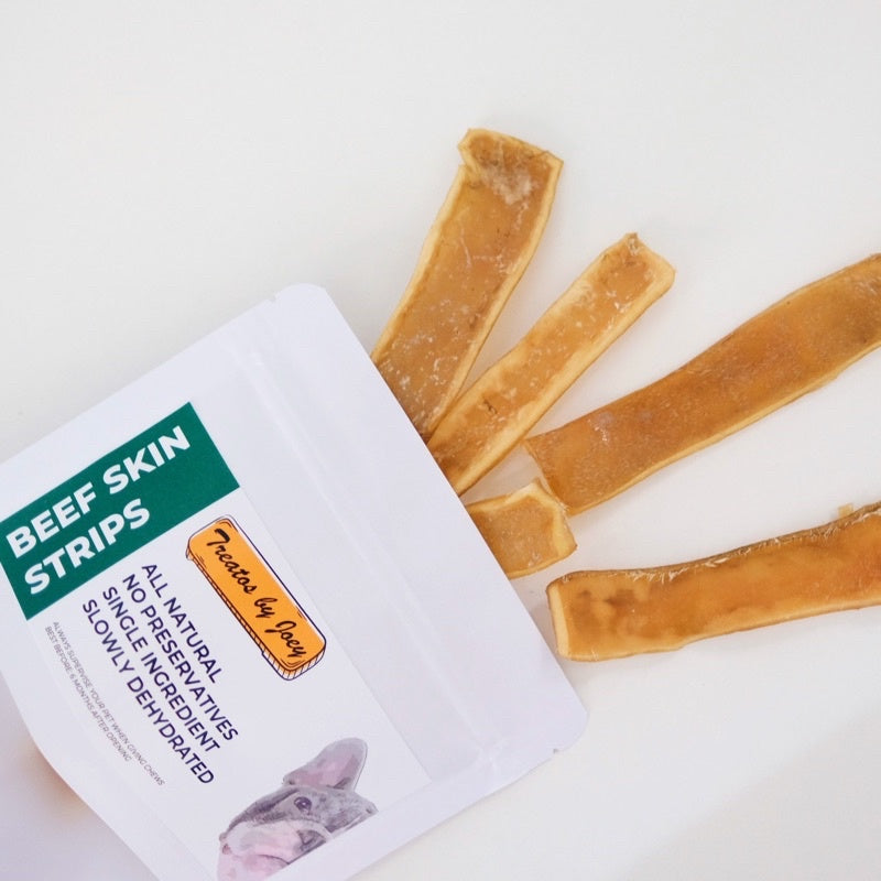 All Natural Dehydrated BEEF SKIN STRIPS Pet Chews for Dogs or Cats