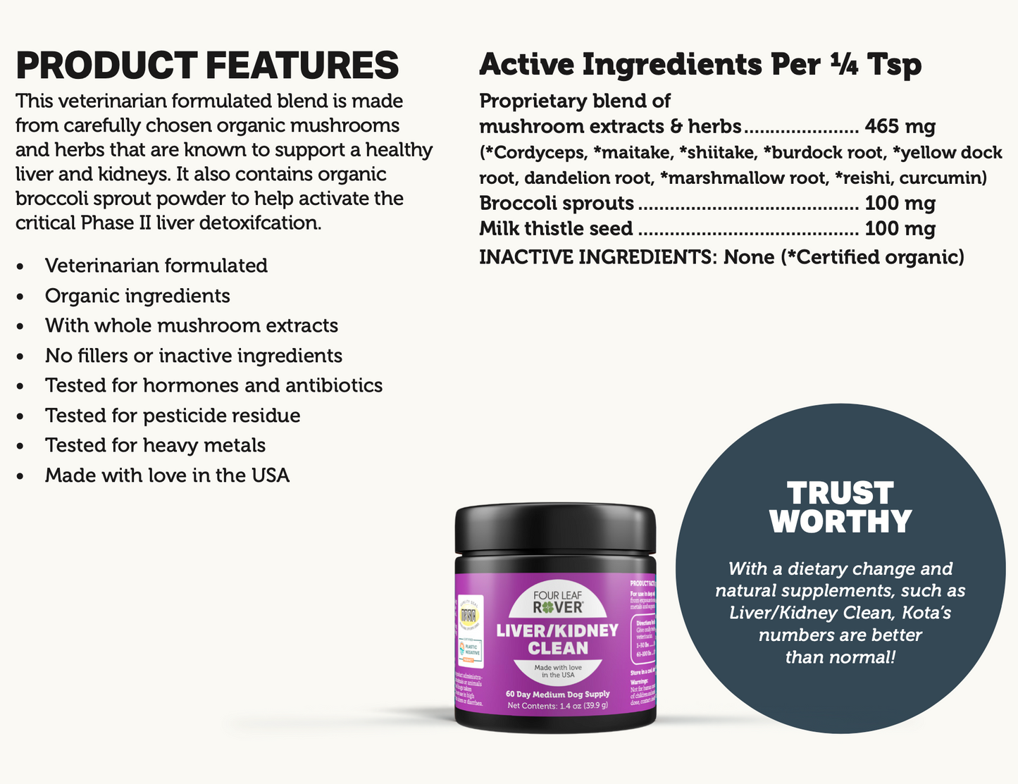 Liver/Kidney Clean - Four Leaf Rover Supplement (Oct 2025 Expiry)
