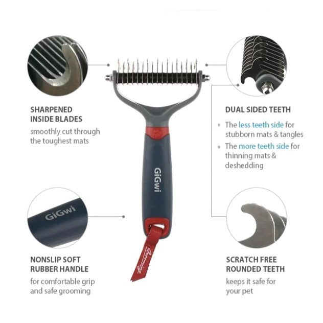 GiGwi GROOMING TOOLS Slicker Brush Combinated Comb Dual Head Stainless Steel Dematting Deshedding