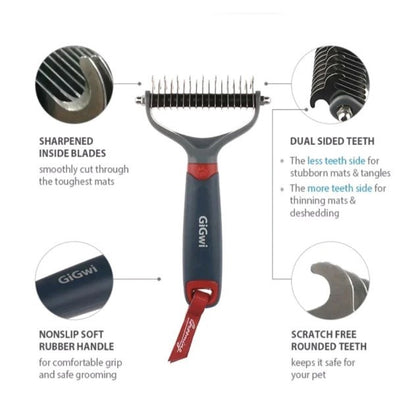 GiGwi GROOMING TOOLS Slicker Brush Combinated Comb Dual Head Stainless Steel Dematting Deshedding