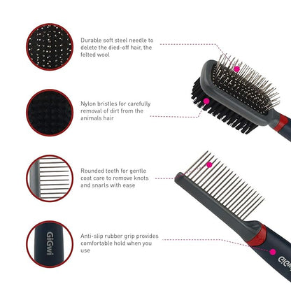 GiGwi GROOMING TOOLS Slicker Brush Combinated Comb Dual Head Stainless Steel Dematting Deshedding